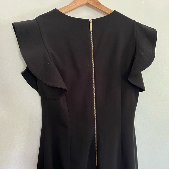 Calvin Klein Ruffle Shoulder Black Sheath Dress | Size 10 - Picture 8 of 12